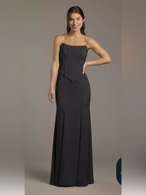 Galina Signature Matte Satin Corset Bodice Faux Two-Piece Dress -Black